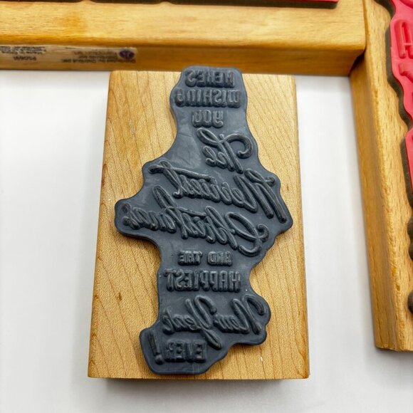 Set 3 Christmas Wooden Rubber Stamps Holiday Greetings Hampton Art Stampendous - Picture 9 of 10